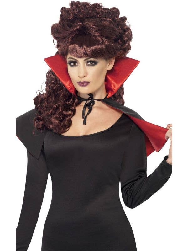 Mini Red and Black Vampire Costume Cape with Large Stand Up Collar