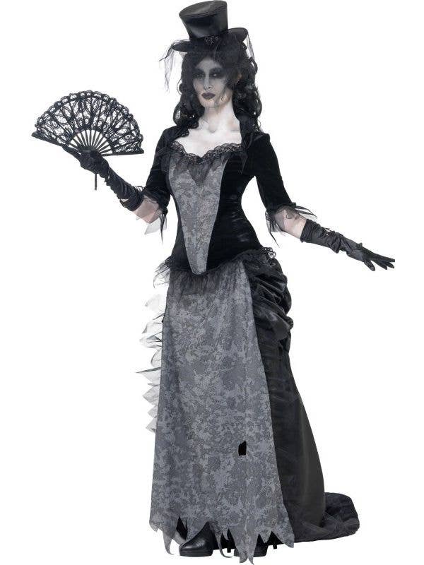 Womens Black and Grey Ghost Widow Halloween Costume - Main Image