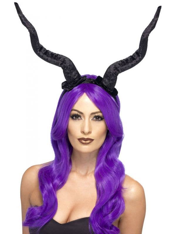 Large Black Velveteen Horns Costume Headband 