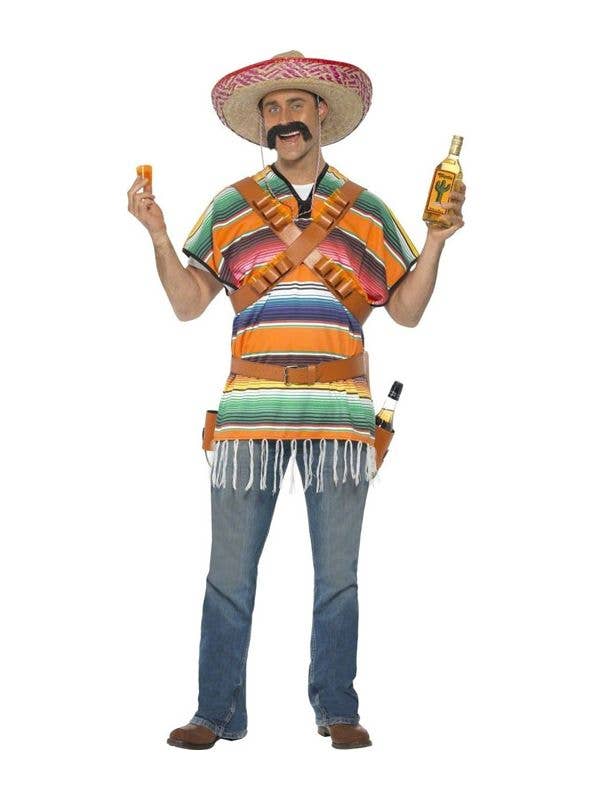 Colourful Striped Tequila Shooter Men's Mexican Costume Poncho - Main Image