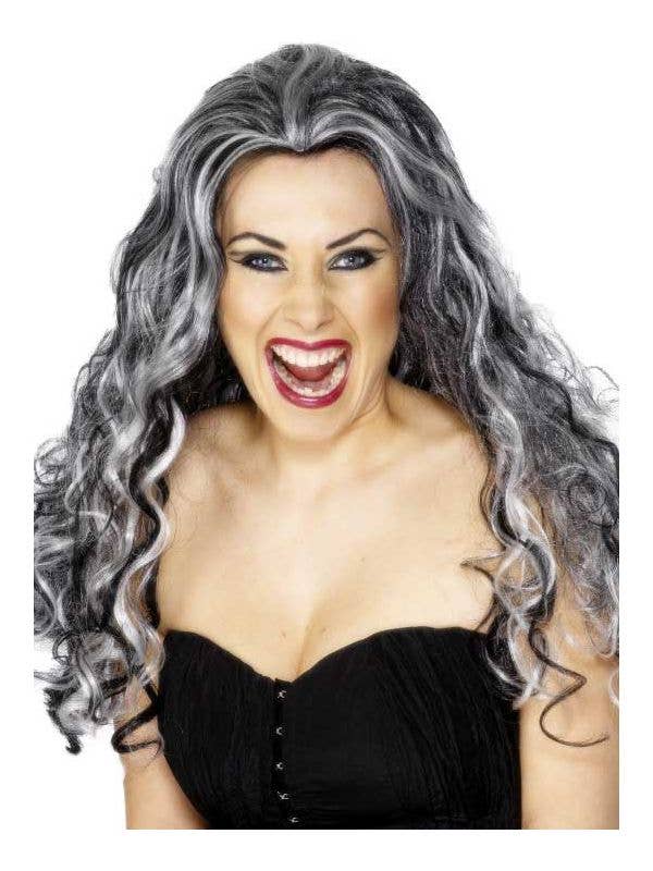 Black and Grey Long Curly Women's Halloween Costume Wig
