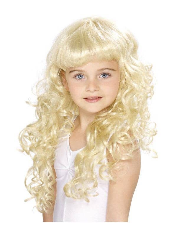 Girl's Long Curly Blonde Costume Wig with Fringe