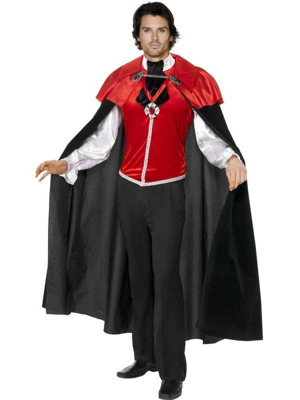 Mens Gothic Count Dracula Black Velour Cape Fancy Dress Costume Adults Halloween