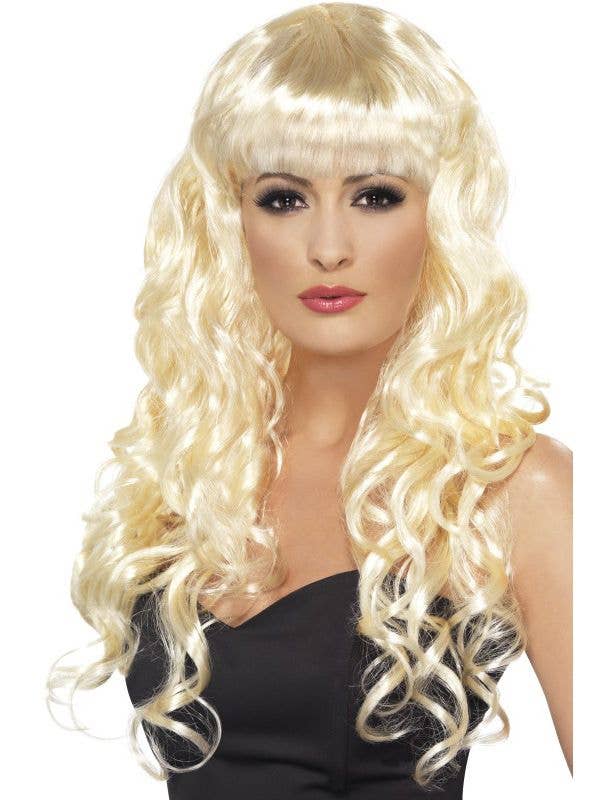 Long Blonde Women's Curly Costume Wig with Fringe