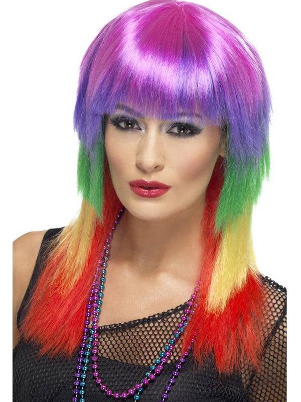 Women's Multi Layered Straight Rainbow Rocker Costume Wig with Fringe