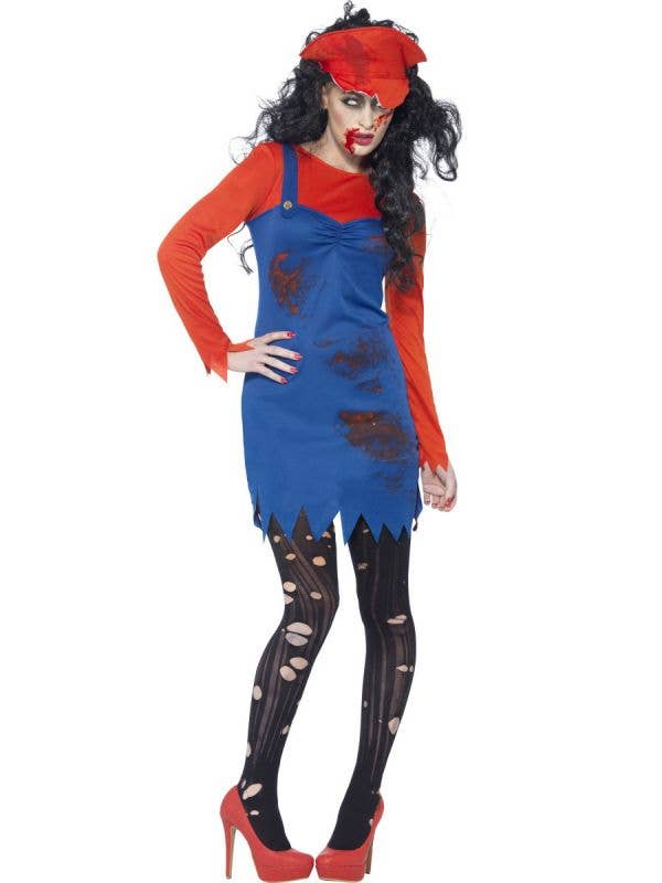 Gamer Women's Super Mario Zombie Halloween Costume Front Image