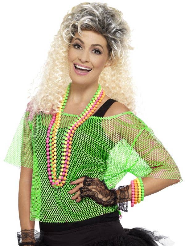 Womens Neon Green Fishnet 80s Costume Top - Main Image