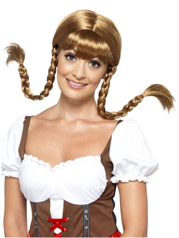 Image of Bavarian Babe Womens Plaited Brown Oktoberfest Wig
