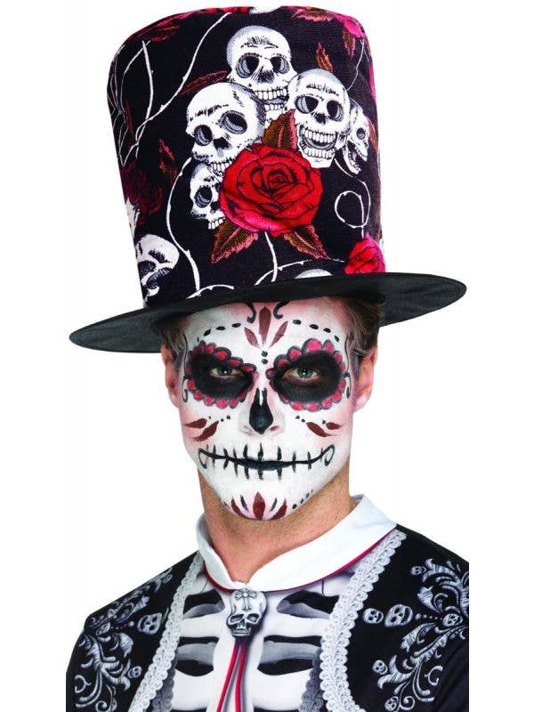 Day of the Dead Skull & Rose Top Hat Front Image