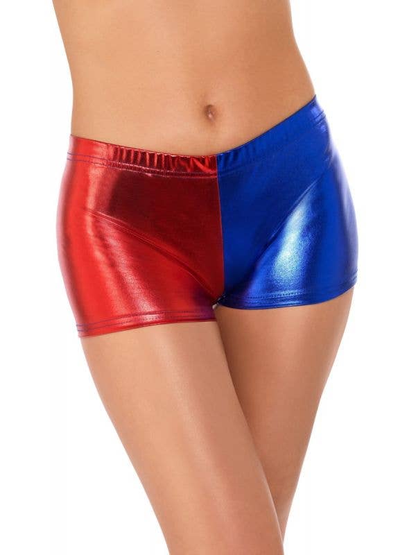 Miss Whiplash Womens Red and Blue Costume Booty Shorts - Front View