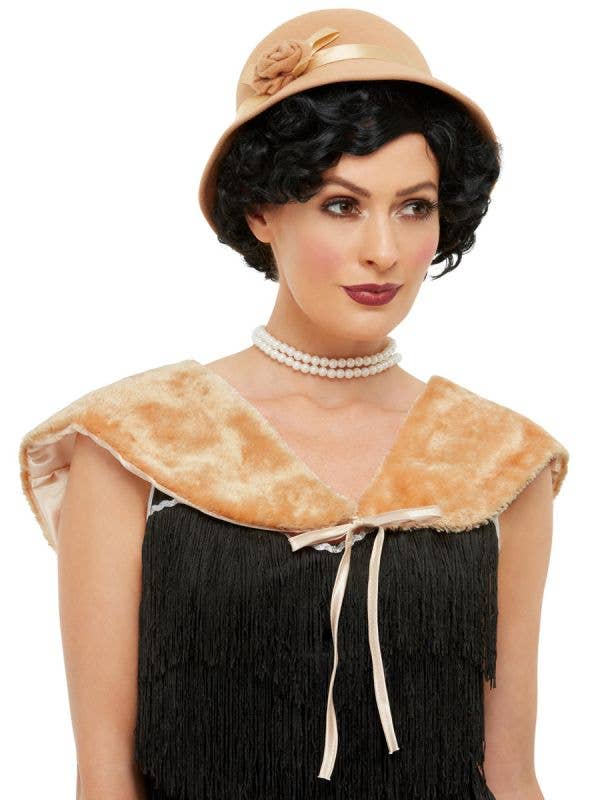 Women's Beige Flapper Hat and Shawl Accessory - Main Image