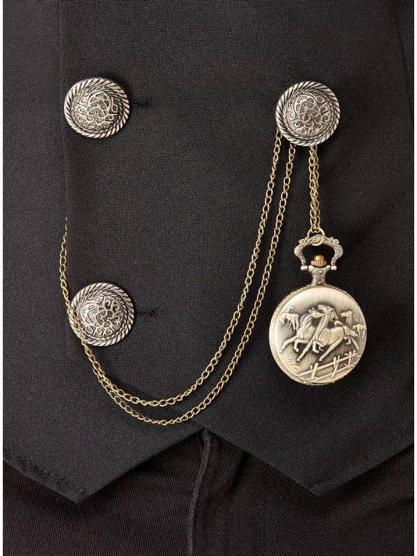 Deluxe Vintage Look Gold Metal 1920's Fob Pocket Watch Costume Accessory with Horses - Main Image
