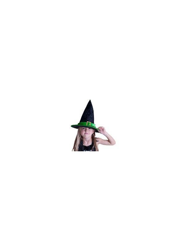 Kid's Green and Black Velvet Witch Hat