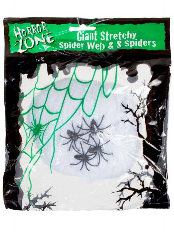 Super Stretchy White Spiderweb with Black Plastic Spiders - Main Image