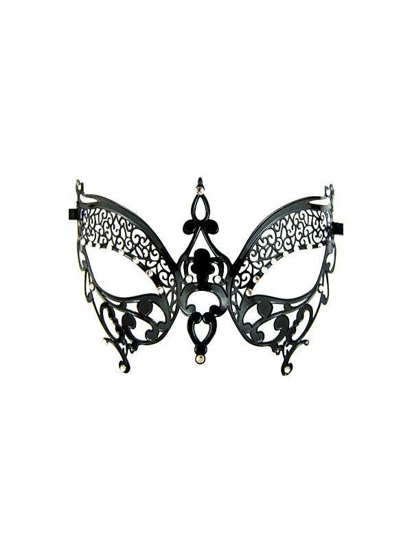 Butterfly Black Metal Masquerade Ball Mask - Main Image