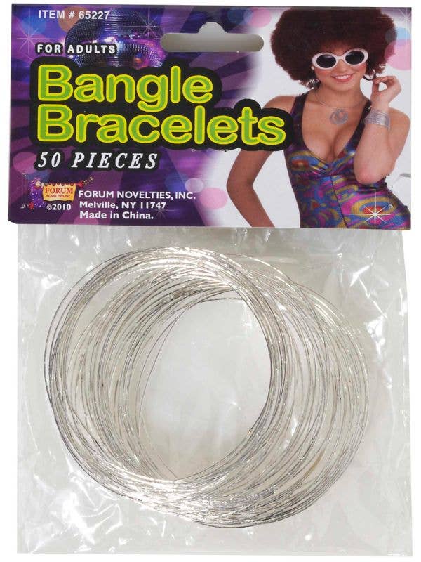 Silver 1970s Disco Bangle Bracelets Costume Accessories 