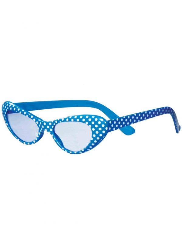 Blue and White Polka Dot 50s Dress Up Costume Accessory Glasses - Main Image