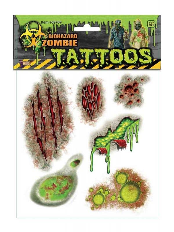 Biohazrd zombie temporaty wound tattoos Halloween special FX