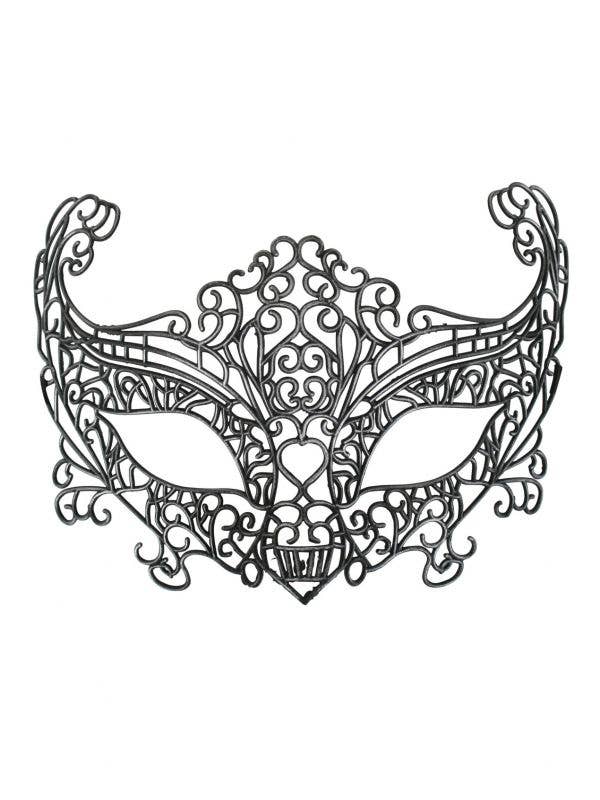 Lace Cut Out Charcoal Black Plastic Masquerade Mask For Women - Main Image