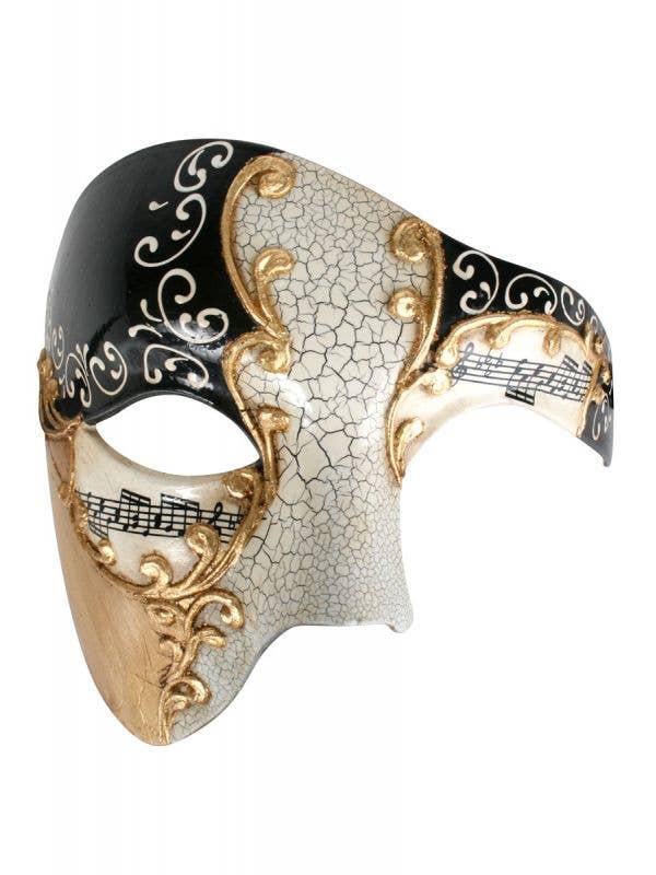 Cream And Black Men's Crackle Paint Over Eye Masquerade Mask