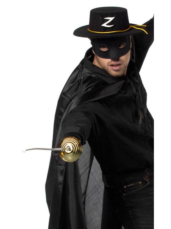 60cm Silver Plastic Musketeer Costume Sword with Black and Gold Handle - Main View