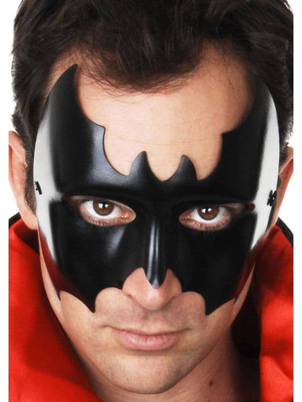 Men's Black Wet Look Batman Costume Mask Main