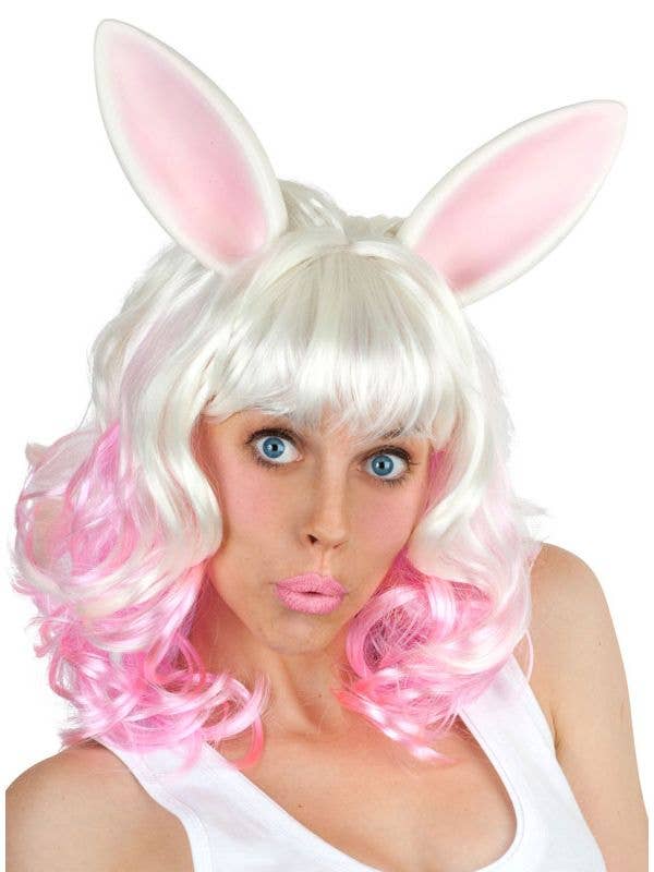 White and Pink Miss Bunny Women's Curly Costume Wig