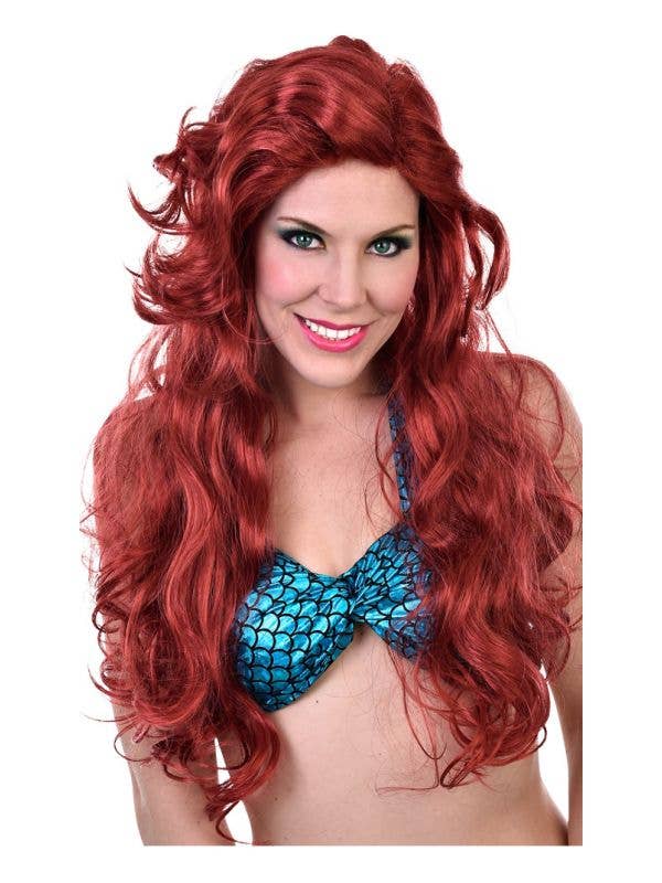 Women's Long Wavy Red Costume Wig with Side Swept Fringe Main Image