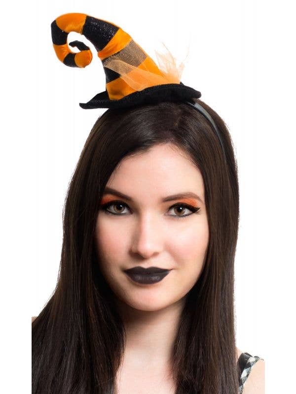 Orange and Black stripped witches headband accessory main image
