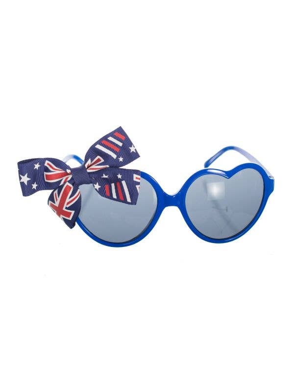 Blue Heart Shaped Novelty Australia Day Glasses with Bows Australia Day Merchandise - Main Image