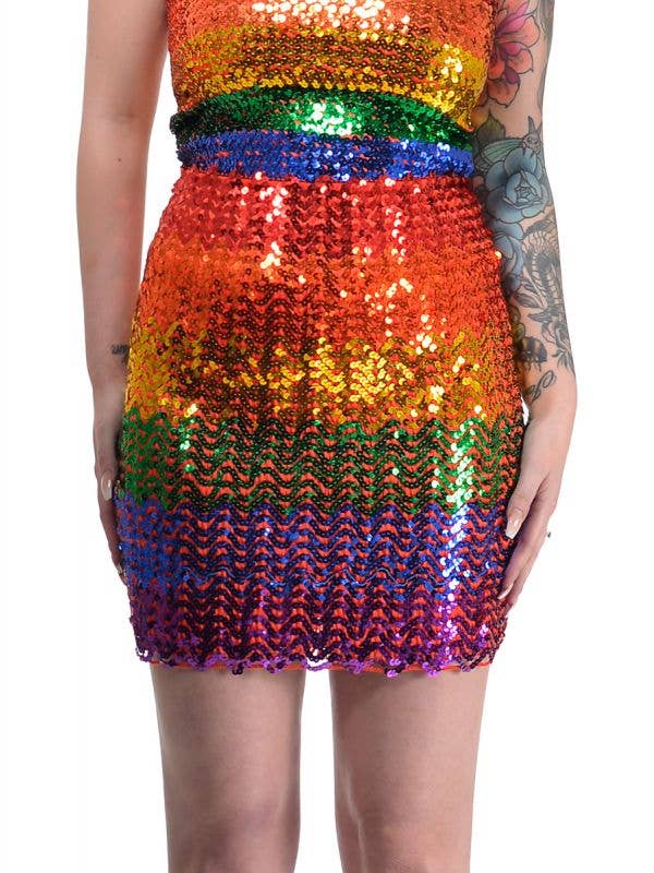 Womens Rainbow Sequin Costume Skirt - Close Image