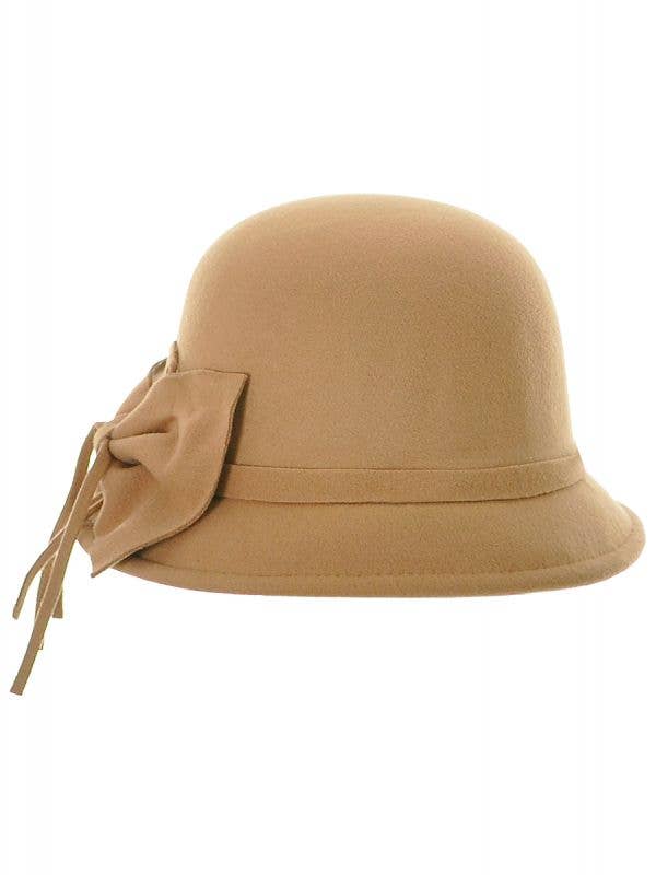 Women's 1930's and 20's Soft Felt Tan Costume Cloche Hat - Front View