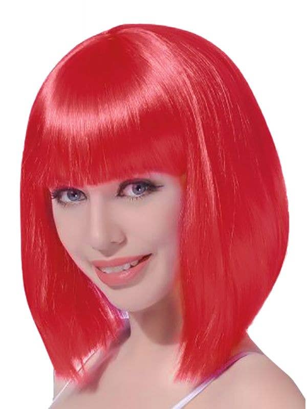 Womens Short Red Bob Wig with Front Fringe