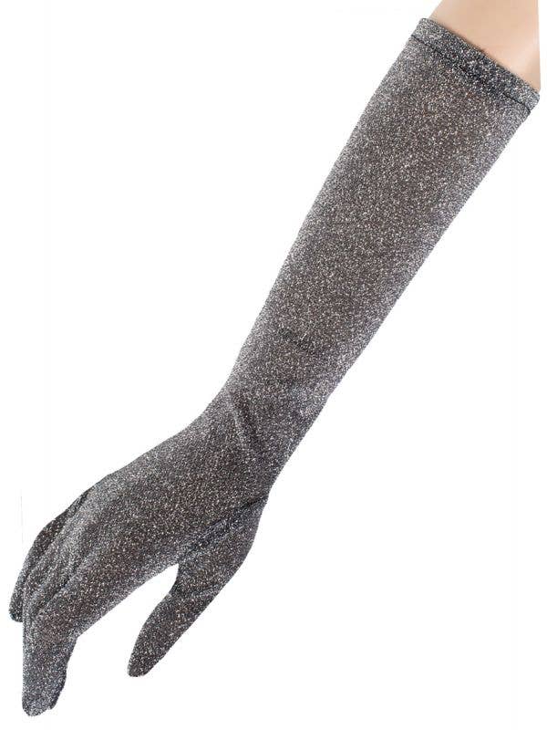 Silver Lurex Elbow Length Costume Gloves
