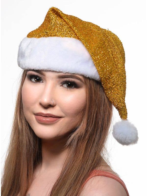 Sparkly Gold Lurex Santa Hat