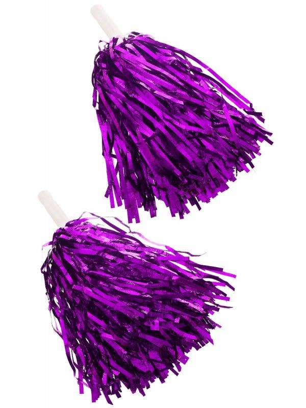 Electric Purple  Iridescent Metallic Cheer Leader Pom Poms With White Handle Pack Of 2 Main Image 