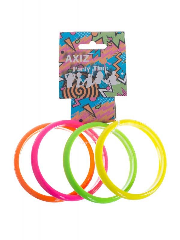 Set Of 4 Neon Coloured Bangles 80s Costume Accessory - Main Image