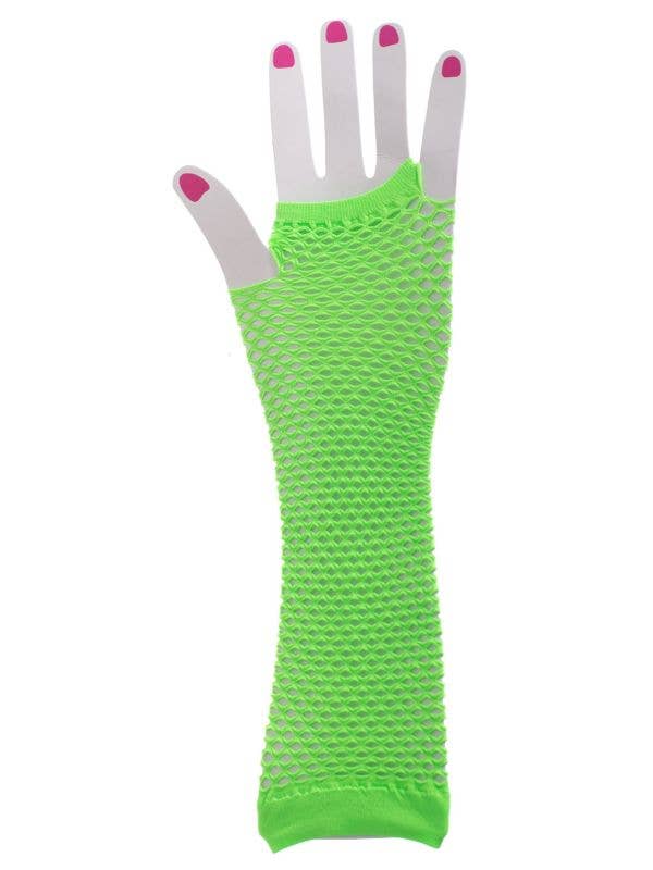 Fingerless Neon Green Fishnet Gloves 80s Costume Accessory Image 1 
