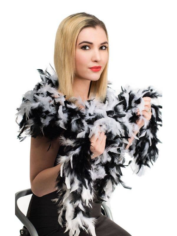 Two Tone Fluffy Feather Boa in Black and White Main Image