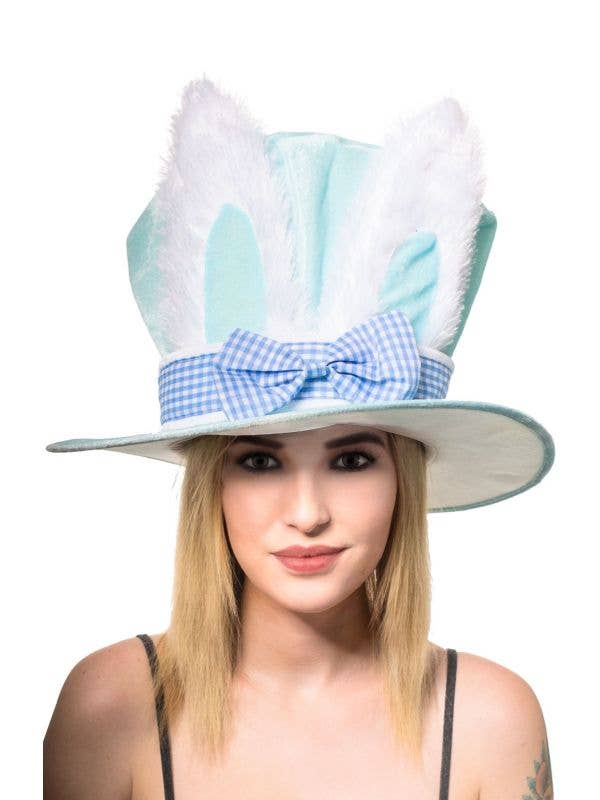 Plush Blue Easter Bunny Top Hat Costume Accessory Image 1 