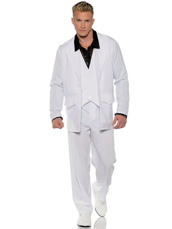 Men's Plus Size Saturday Night Fever White Disco Fancy Dress Costume Main Image