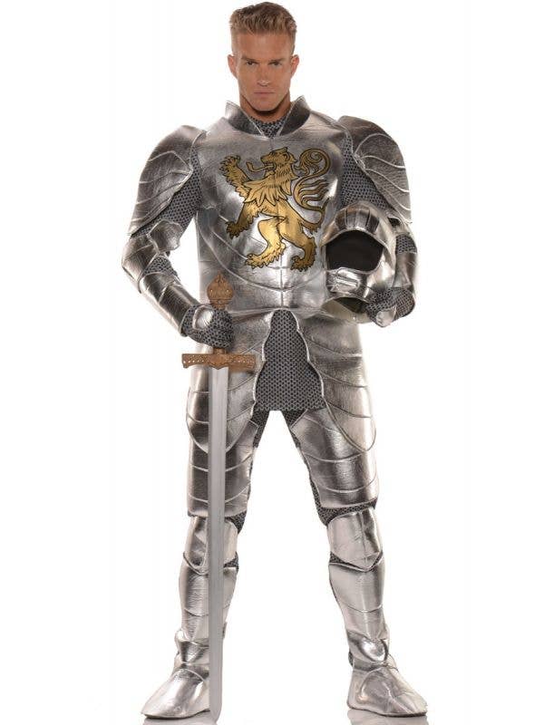 Men's Metallic Silver Knight In Shining Armour Medieval Fancy Dress Costume By Underwraps Main Image