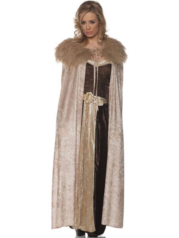 Women's Long Beige Medieval Costume Cape - Main Image