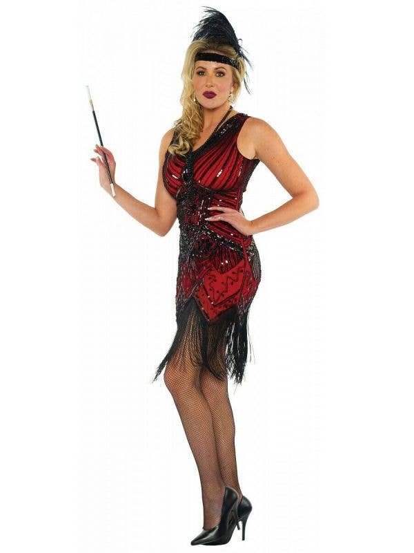 Women's Red and Black Sequin Great Gatsby 20s Flaper Costume Dress - Main Image