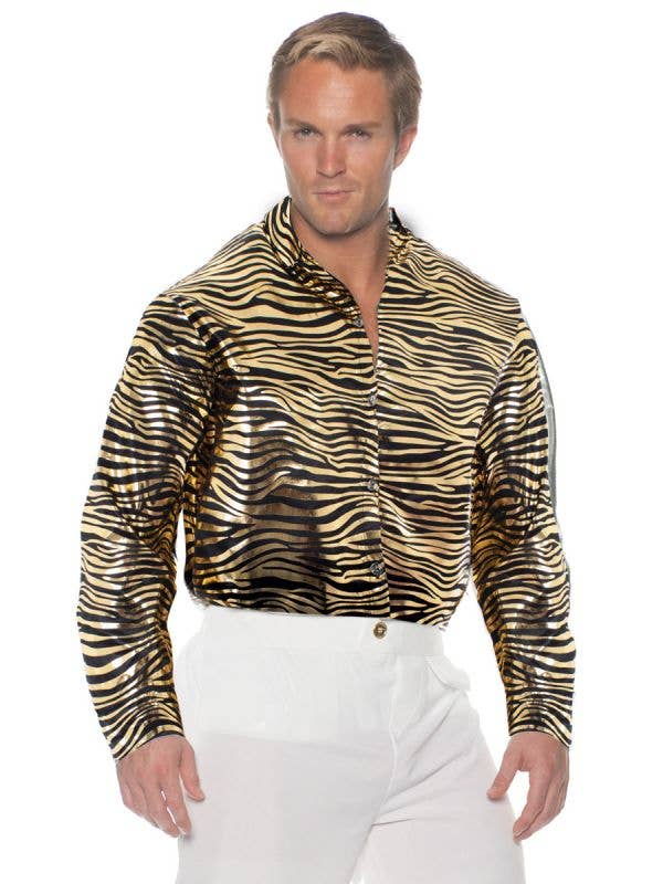 Men's Gold Metallic Tiger Print Tiger King Shirt - Main Image