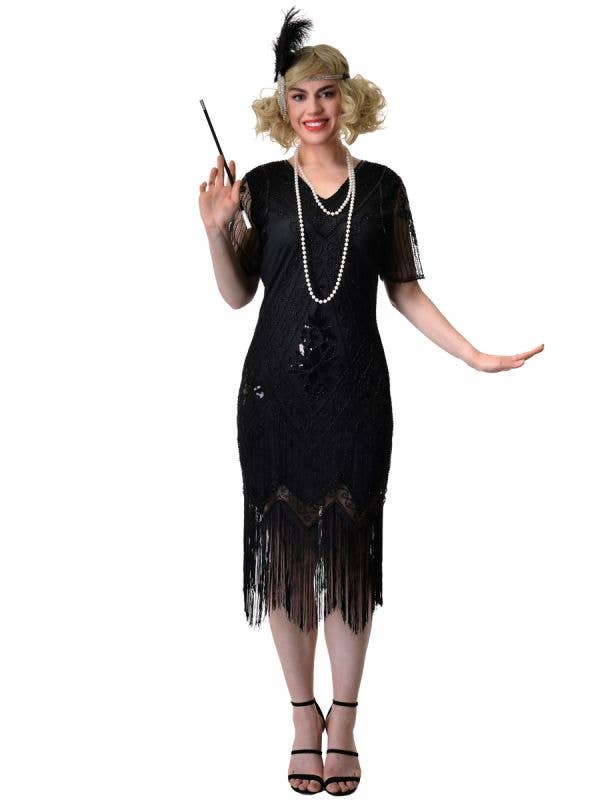 Image of Ravishing Black Sequin 1920's Gatsby Women's Costume - Main Image