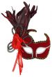 Red Velvet Masquerade Mask With Side Feathers View 2
