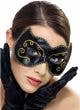 Unisex Black Vinyl Masquerade Mask with Gold Glitter - Alternate Image