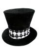 Deluxe Black Mad Hatter Costume Top Hat with Harlequin Pattern Hat Band 