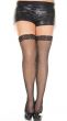 Plus Size Black Fishnet Thigh High Stockings with Floral Lace Top